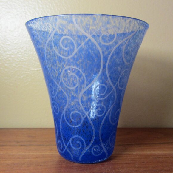 12 oz toyo sasaki art glass tumbler vase curly-q's BLUE (W5518) - Picture 1 of 6